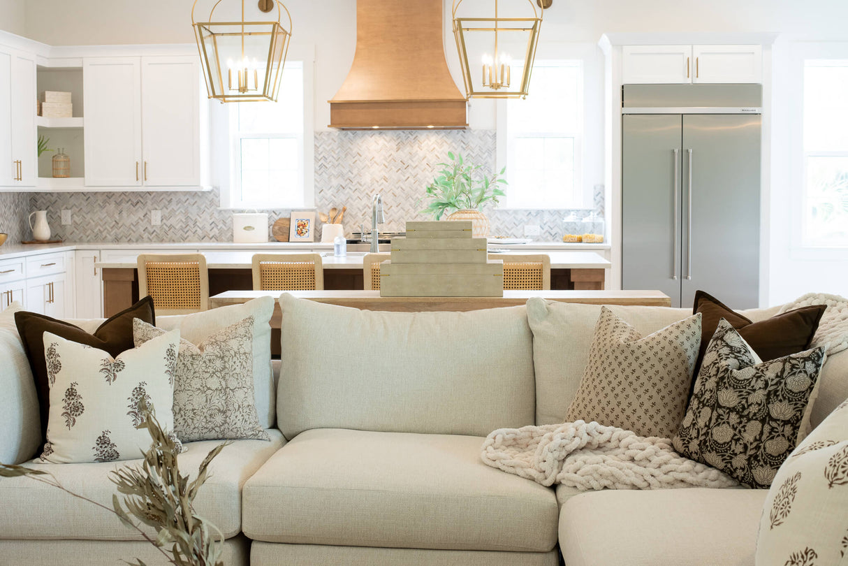 Auburn Floral Block Printed Pillow Cover | Brown