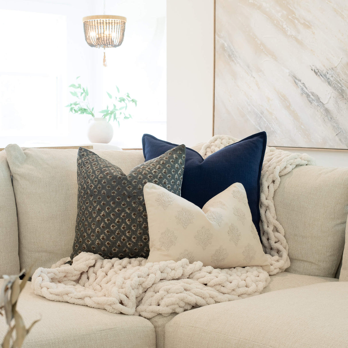 Arden Embroidered Pillow Cover | Natural | Lumbar