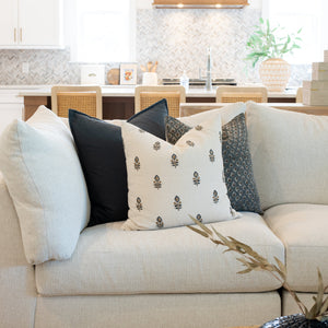 Marla Floral Block Printed Pillow Cover | Blue and Mustard