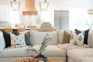 Marla Floral Block Printed Pillow Cover | Blue and Mustard