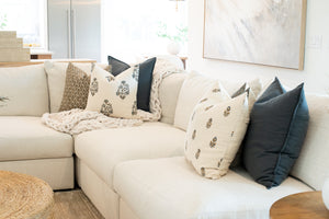 Marla Floral Block Printed Pillow Cover | Blue and Mustard