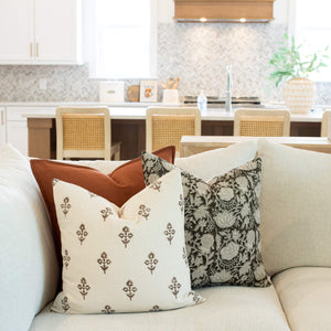 Auburn Floral Block Printed Pillow Cover | Brown