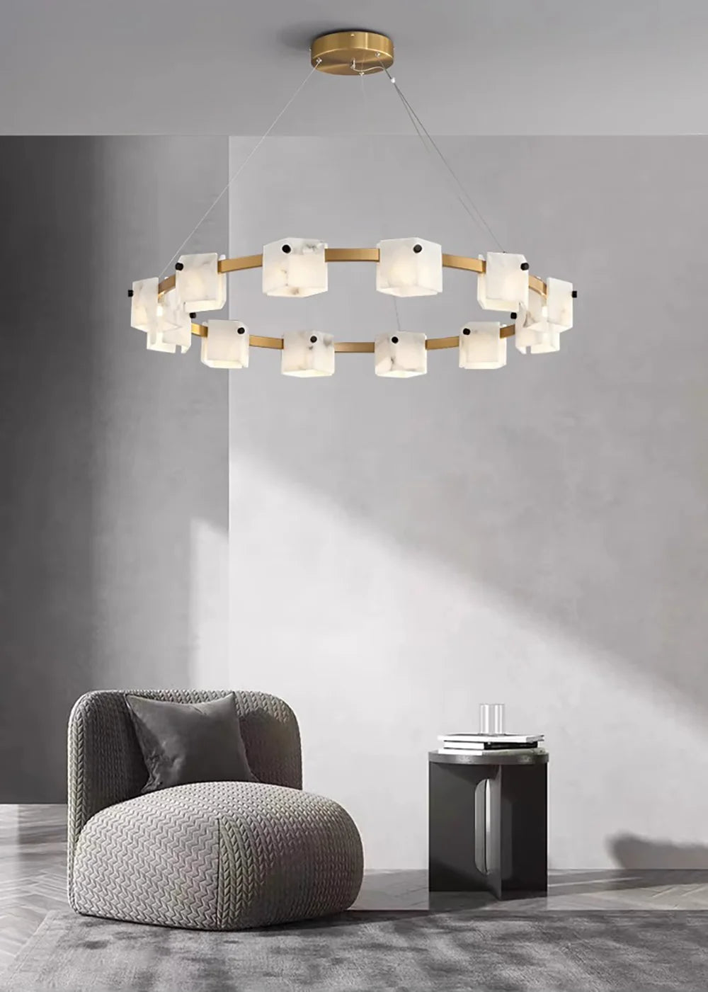 Diamond Shaped Alabaster Ring Chandelier