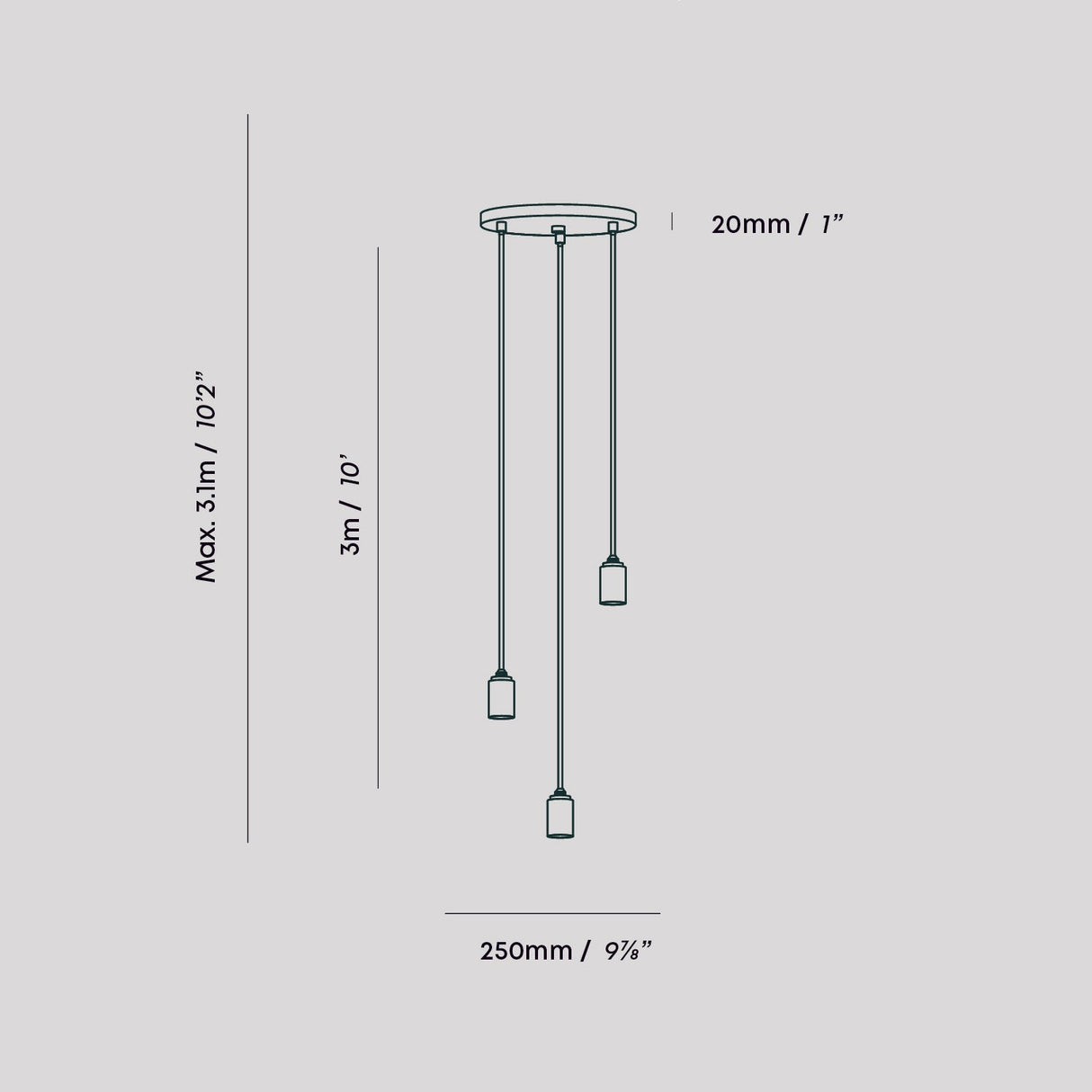 Triple Pendant in Graphite - Black Canopy