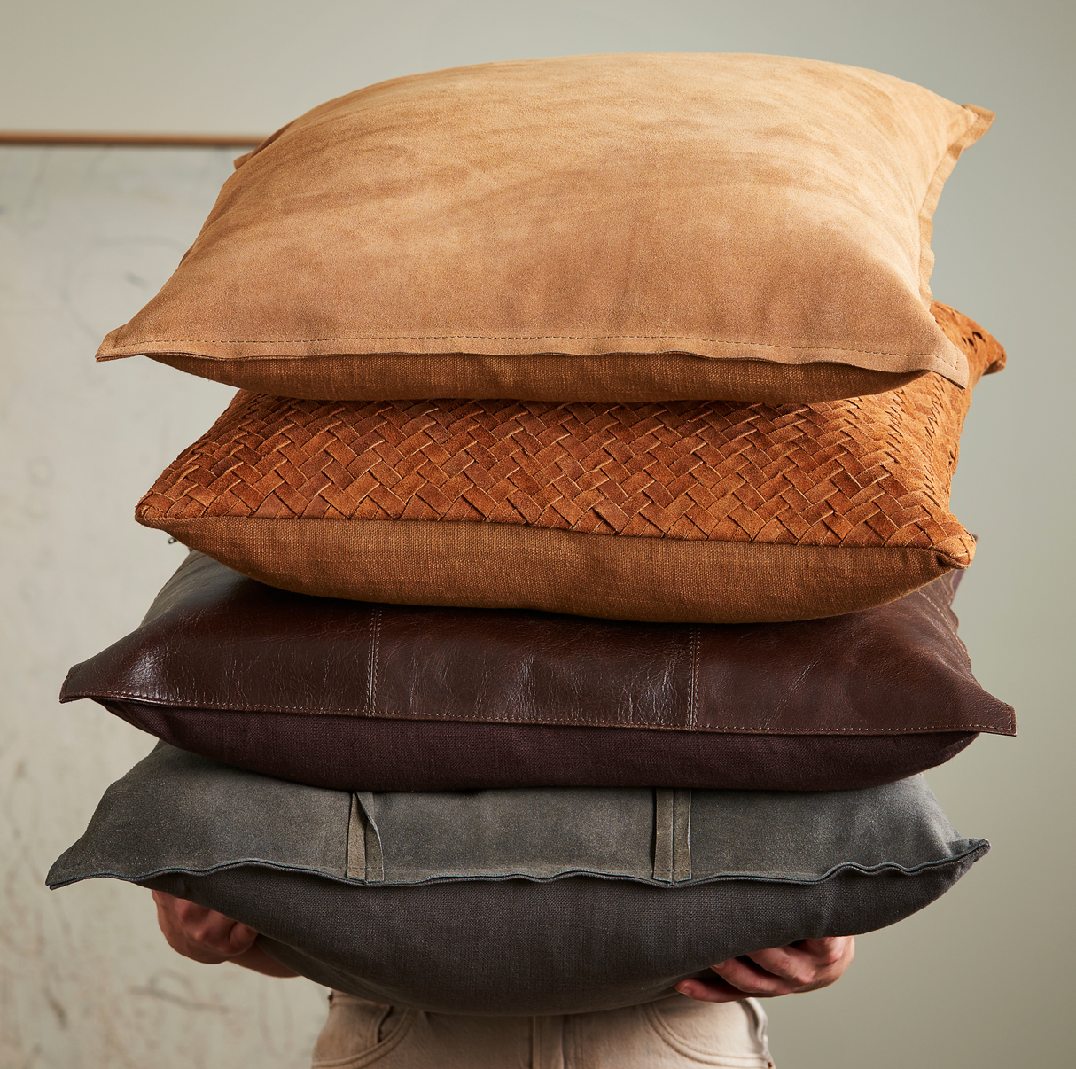Divya Leather Pillow 22" x 22" - Dark Brown