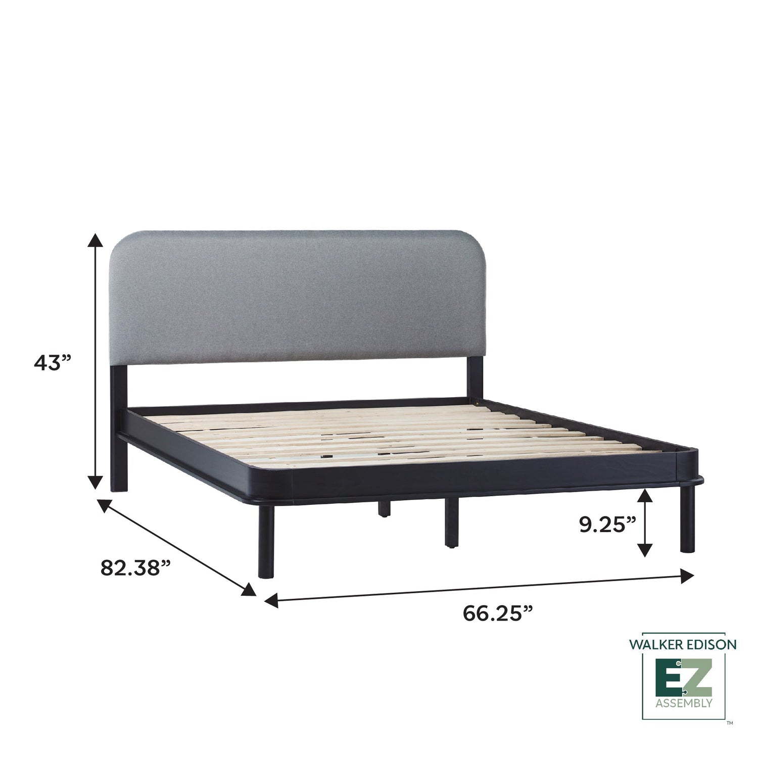 Annette Contemporary Upholstered Headboard Curved Wood Bed Frame