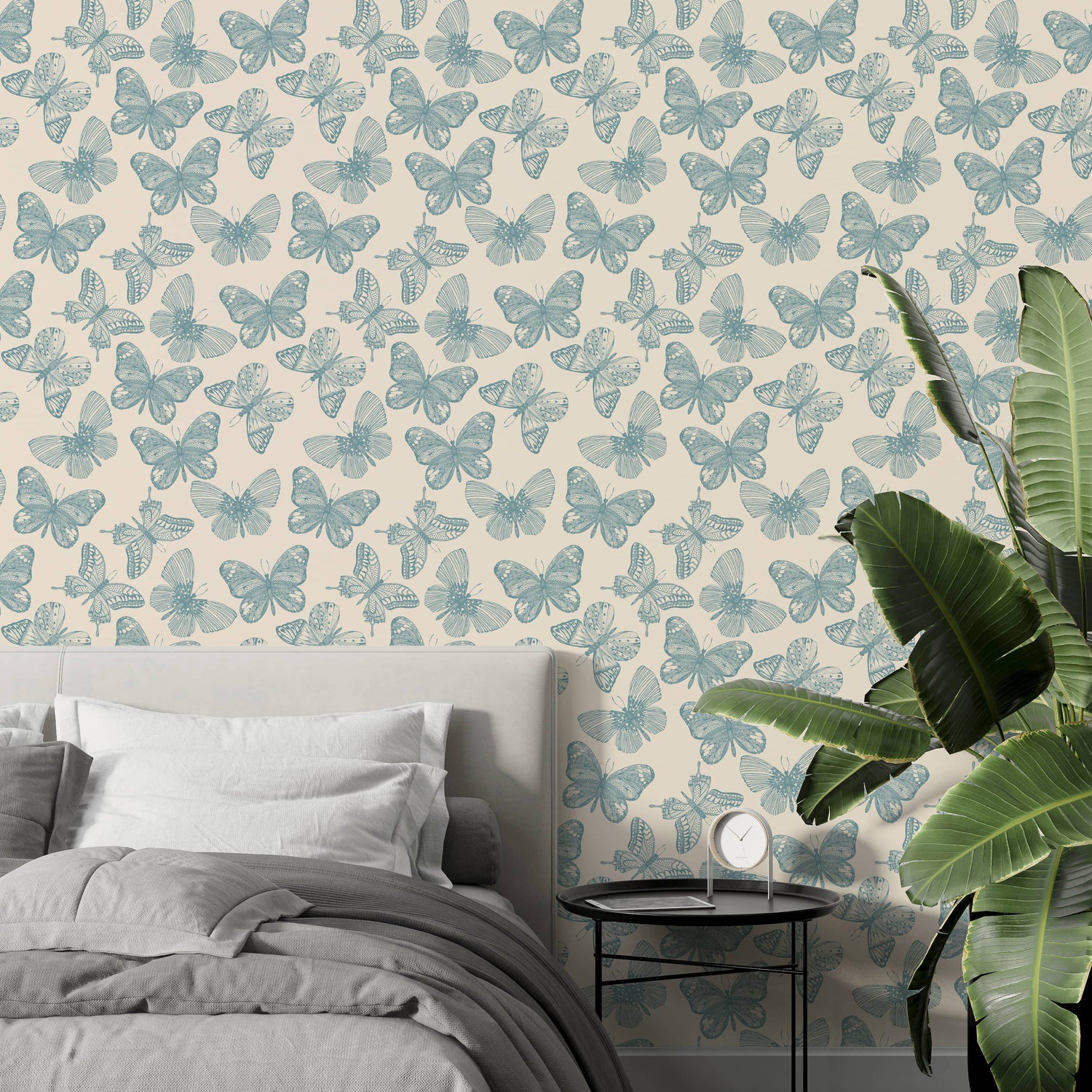 Whimsical Butterfly Wallpaper - Soft Blue Vintage Wallpaper