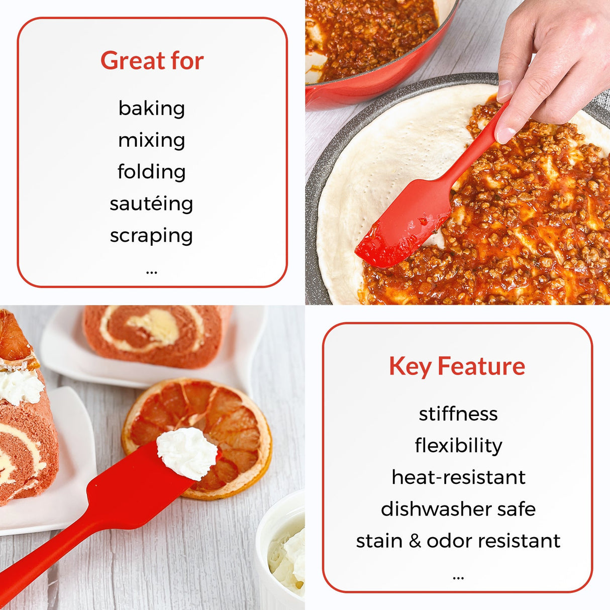 Elihome 3 Piece Silicone Spatula Set - Red