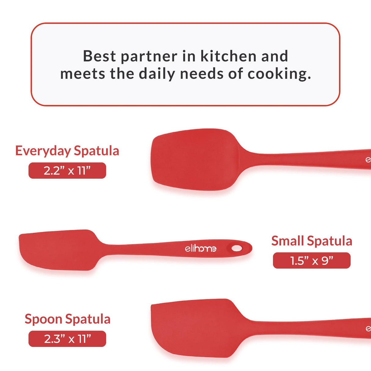 Elihome 3 Piece Silicone Spatula Set - Red
