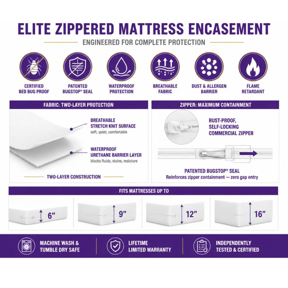 Bed Bug Proof Zippered Mattress Encasement | BedBug Solution™ Elite