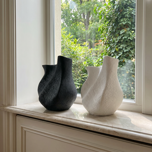 Everest Terracotta Vessel, Hand-painted in Jet Black, 11.4"L x 10"W x 13."H