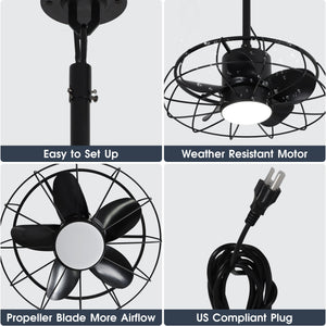 20 Inch Vistula Outdoor DC Motor Black Industrial Hanging Buckle Downrod Ceiling Fan with Light