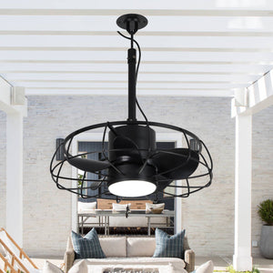 20 Inch Vistula Outdoor DC Motor Black Industrial Hanging Buckle Downrod Ceiling Fan with Light