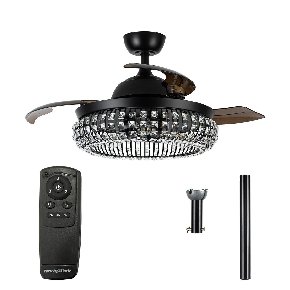 42" Modern Downrod Mount Crystal Ceiling Fan with Lighting and Remote Control