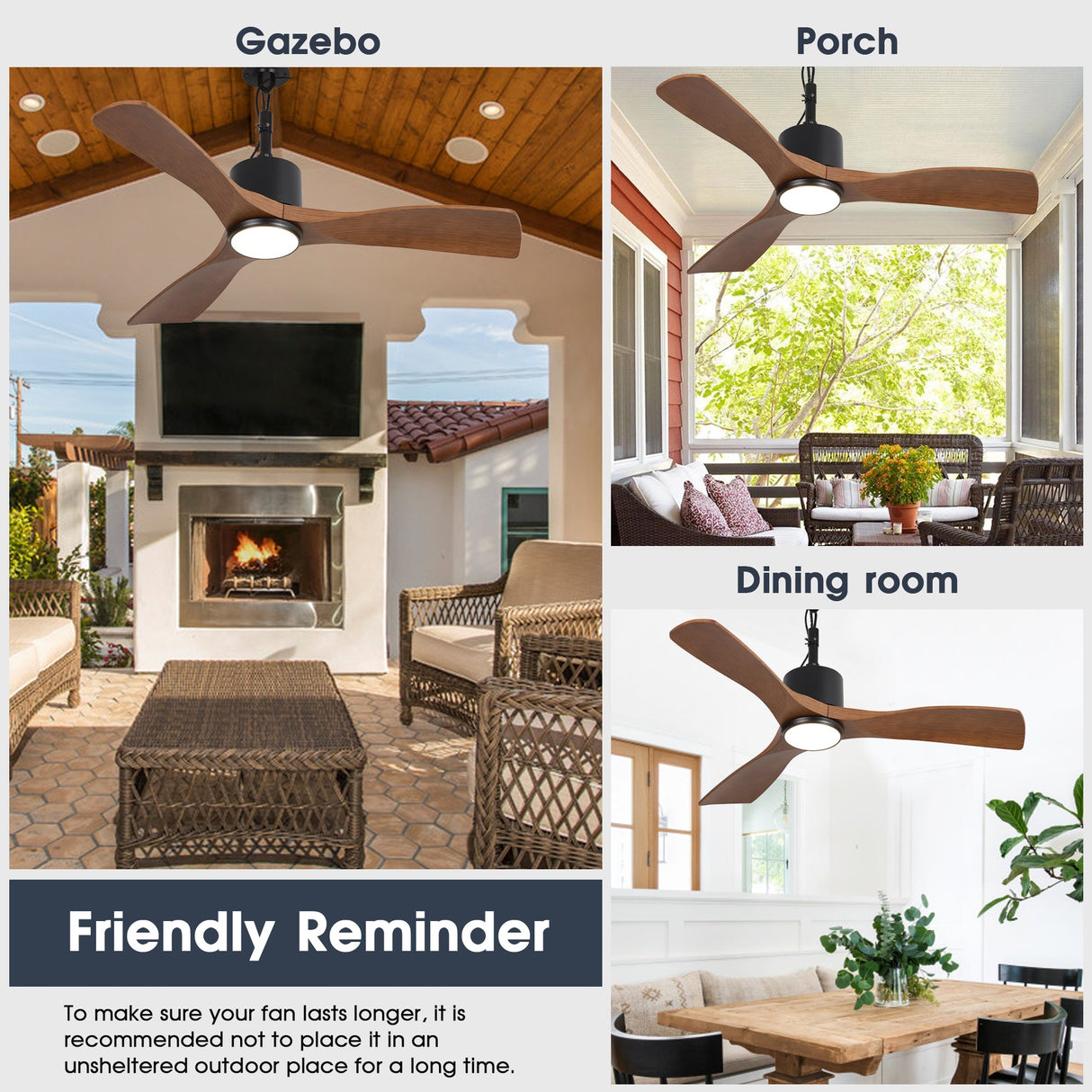 42 Inch Patio Guard IP65 Outdoor DC Motor Black Modern Hanging Buckle Downrod Ceiling Fan with Light