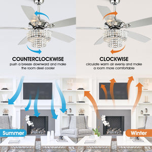 52" Howell Modern Downrod Mount Reversible Crystal Ceiling Fan with Lighting and Remote Control