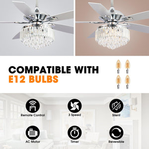 52" Elkton Modern Reversible Crystal Fandelier with Lighting and Remote Control