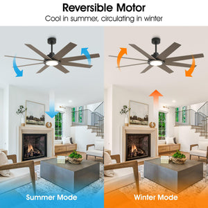 60" DC Motor 8 Blades Modern Downrod Mount Ceiling Fan with LED Light and Remote Control