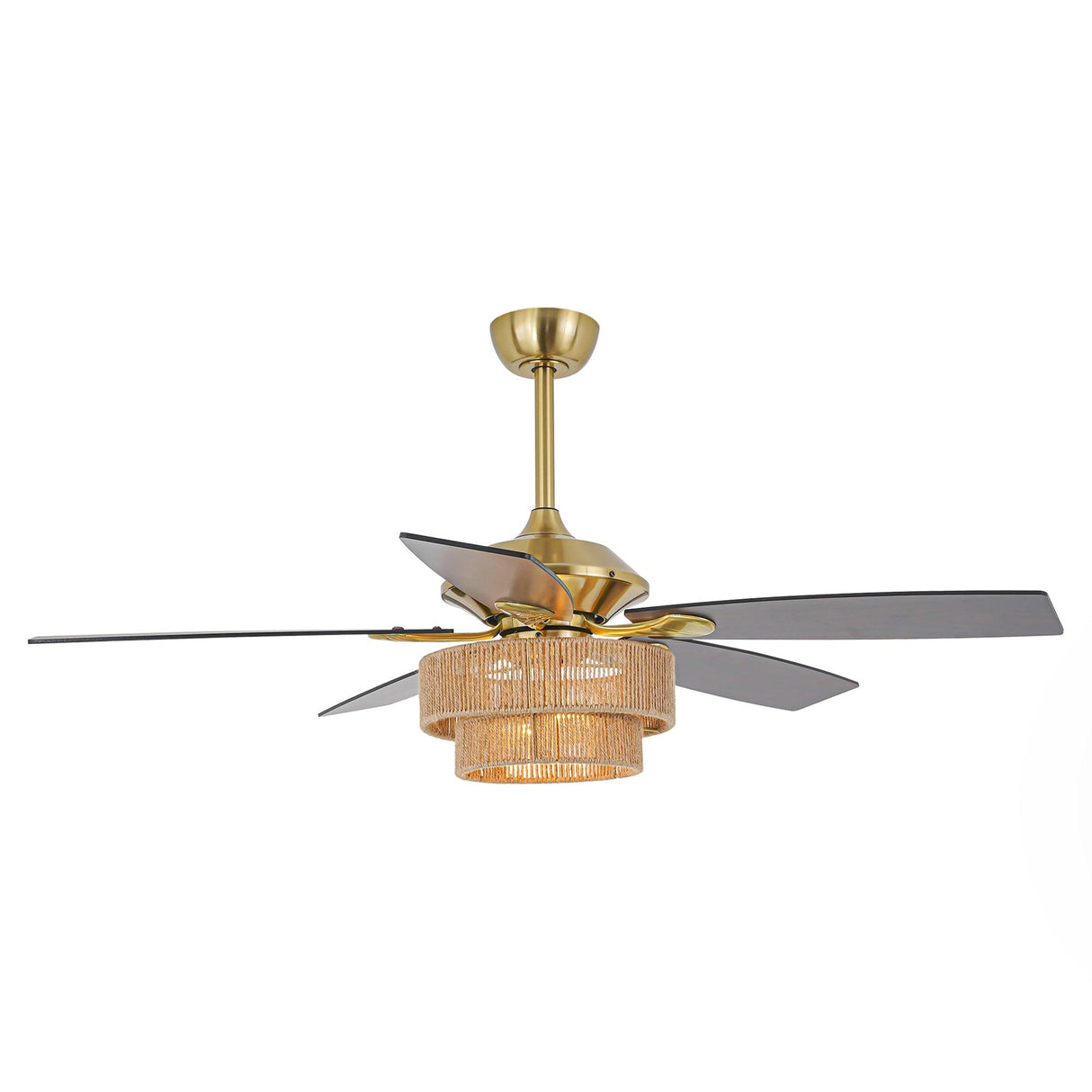 52 Inch Danube Farmhouse DC Motor Golden Downrod Ceiling Fan with Light