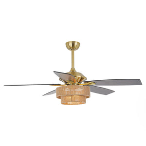 52 Inch Danube Farmhouse DC Motor Golden Downrod Ceiling Fan with Light