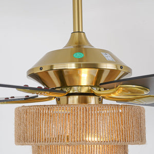 52 Inch Danube Farmhouse DC Motor Golden Downrod Ceiling Fan with Light