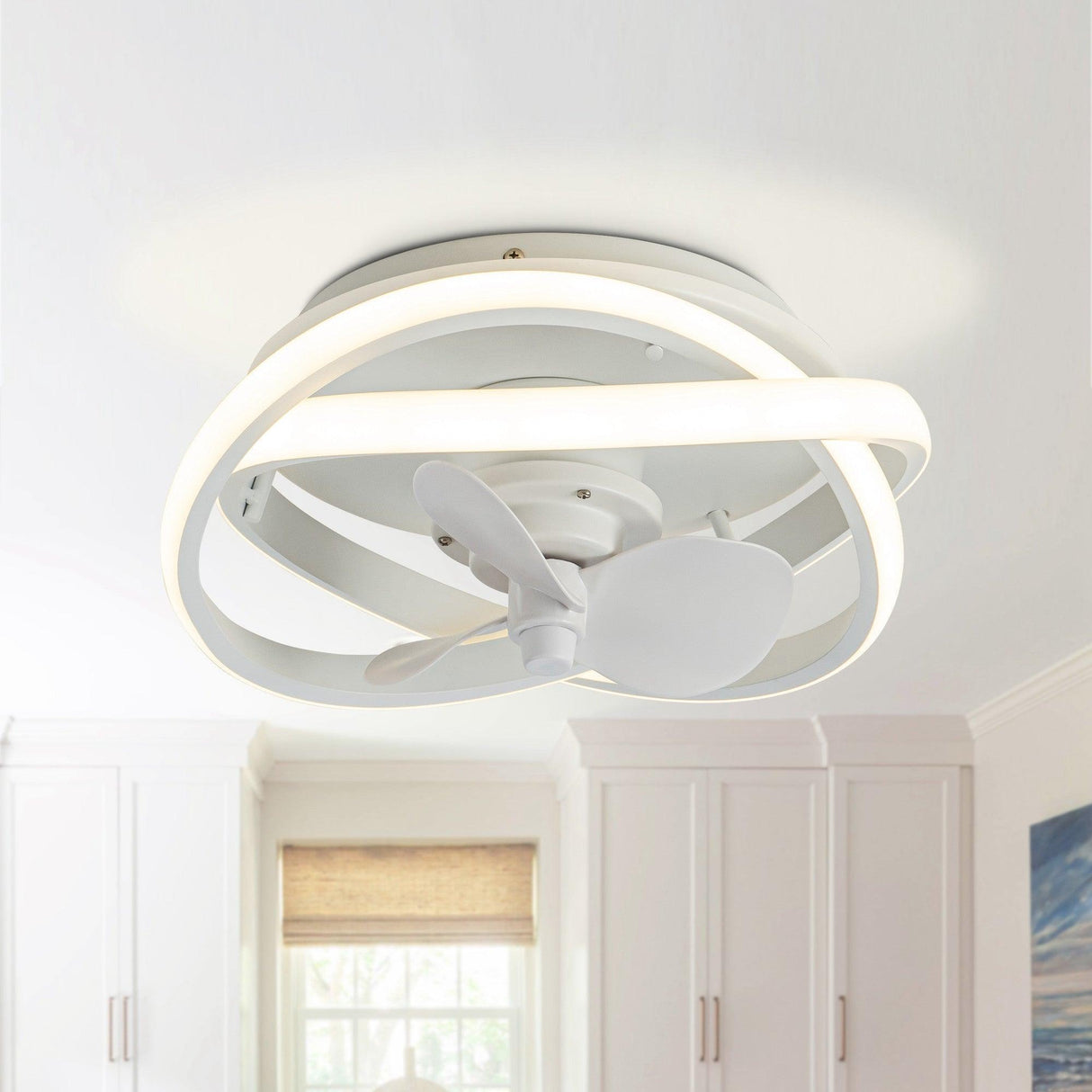 Vaczon 13" Flush Mount Caged Fan with Light and Remote Control