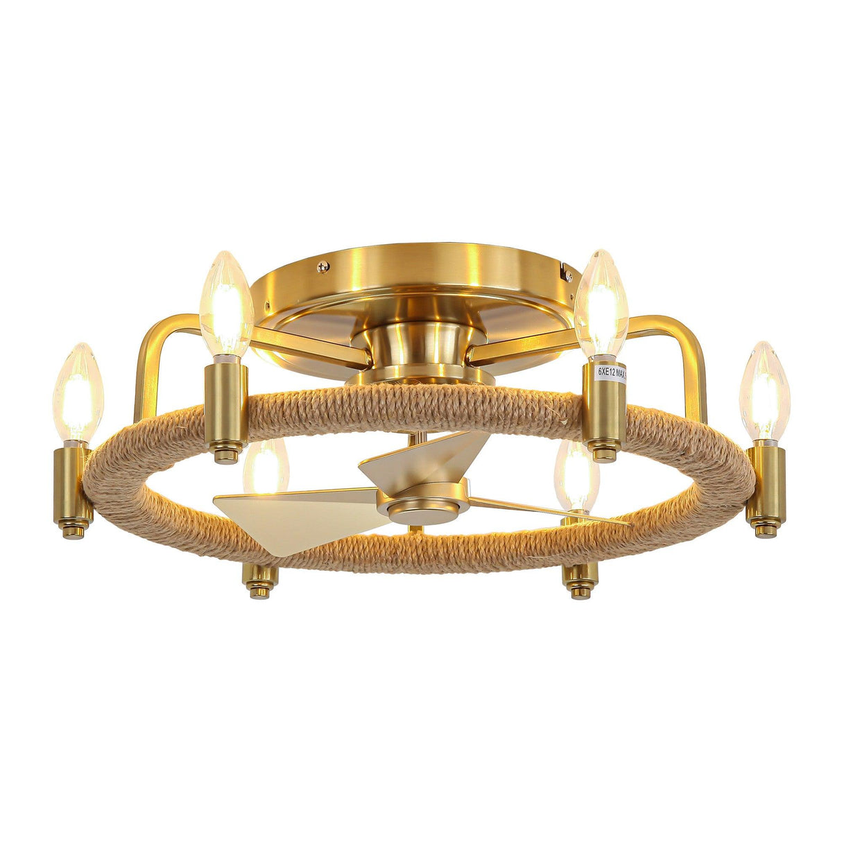 20" Flush Mount Golden Ceiling Fan with Light and Remote Control