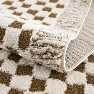 Leryn Brown & White Checkered Area Rug