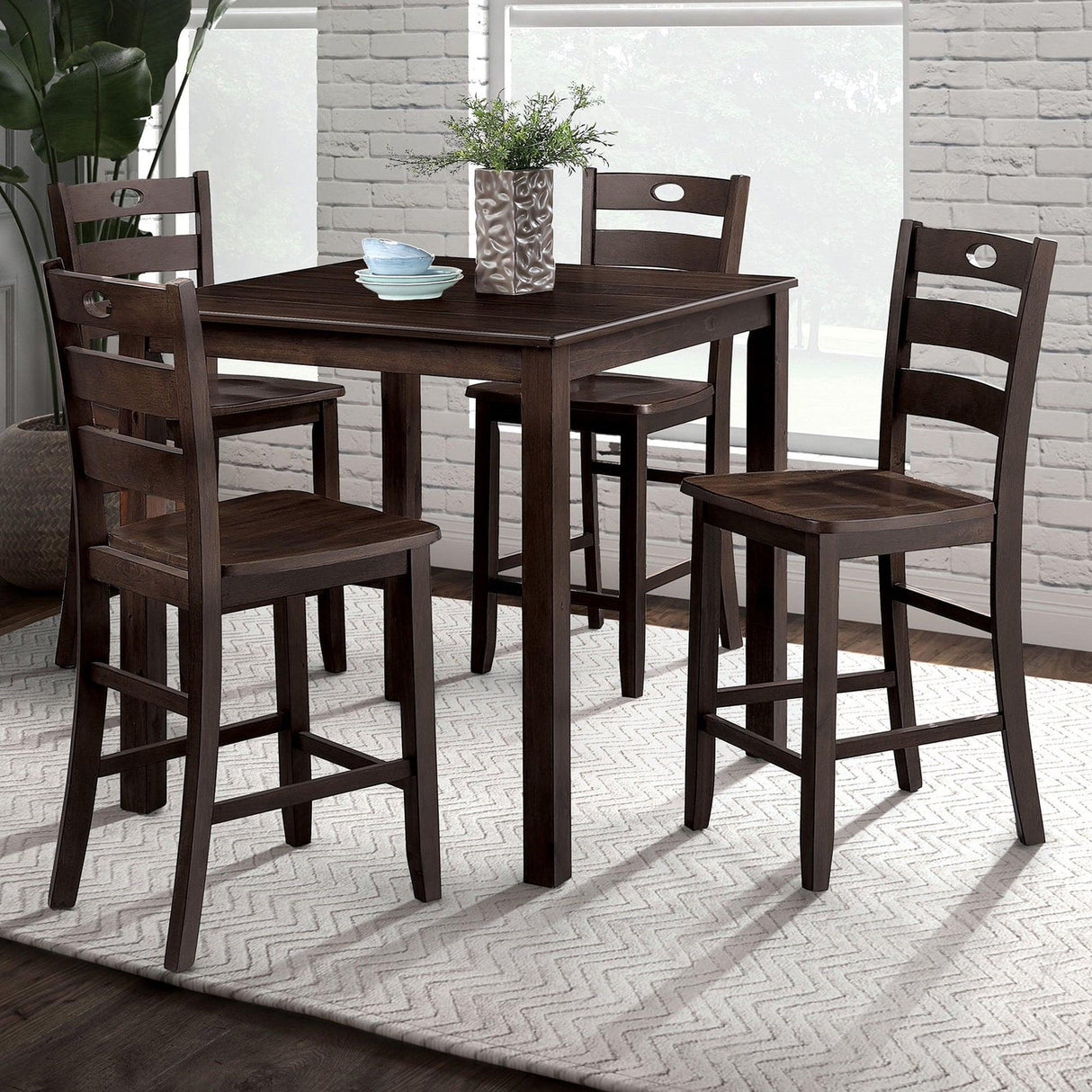 36"H Solid Rubberwood and Wood Veneer 5-Piece Counter Ht. Table Set