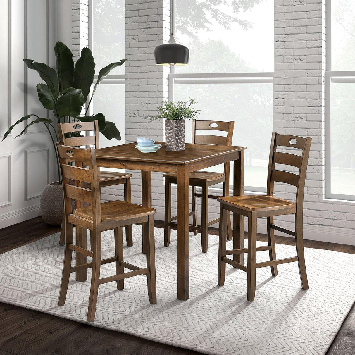36"H Solid Rubberwood and Wood Veneer 5-Piece Counter Ht. Table Set