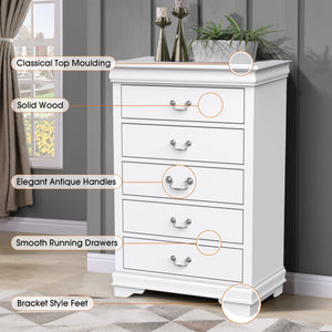 Transitional 5-Drawer 31.5 in. Wide Chest of Drawers with Bracket Feet