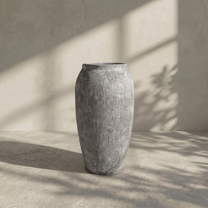 Pompeii Colossus, Fiber Clay Vessel in Burnt Sienna, Weathered Black or Aged Gray, 11"D x 20"H