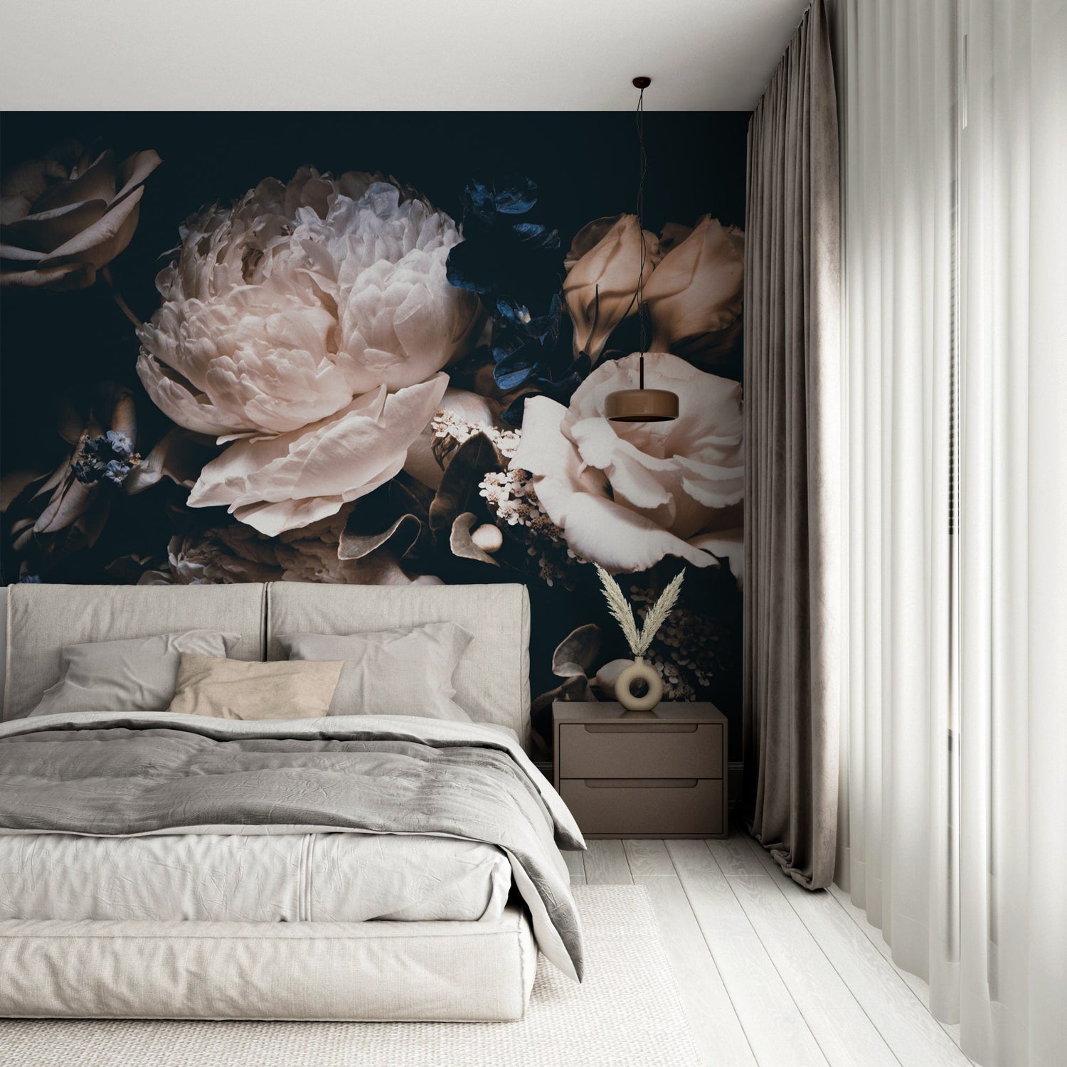 Large Dark Peony Mural Wallpaper