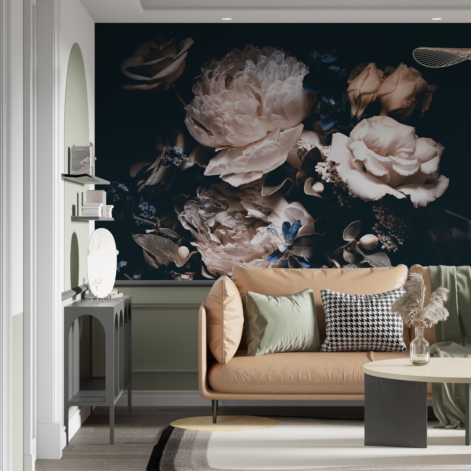 Large Dark Peony Mural Wallpaper
