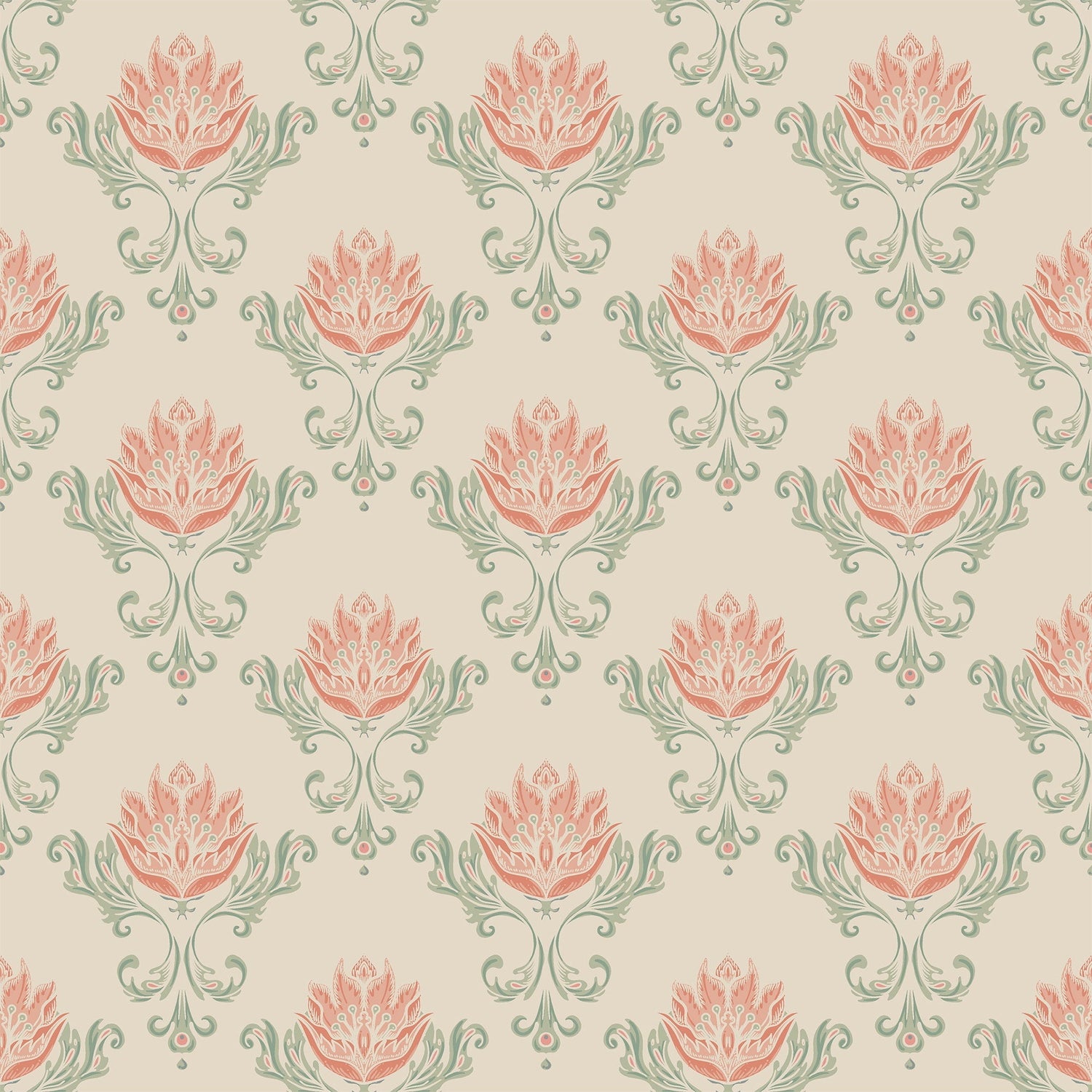 Vintage Floral Damask Wallpaper - Retro Art Nouveau Wallpaper