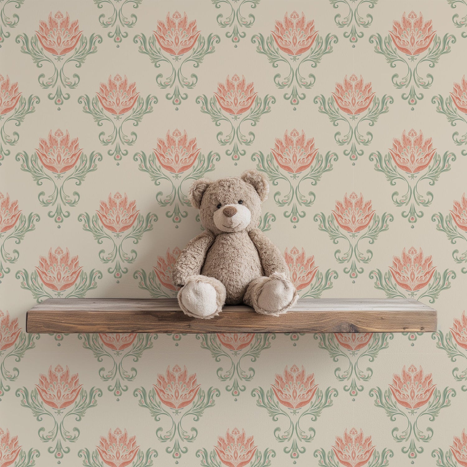 Vintage Floral Damask Wallpaper - Retro Art Nouveau Wallpaper
