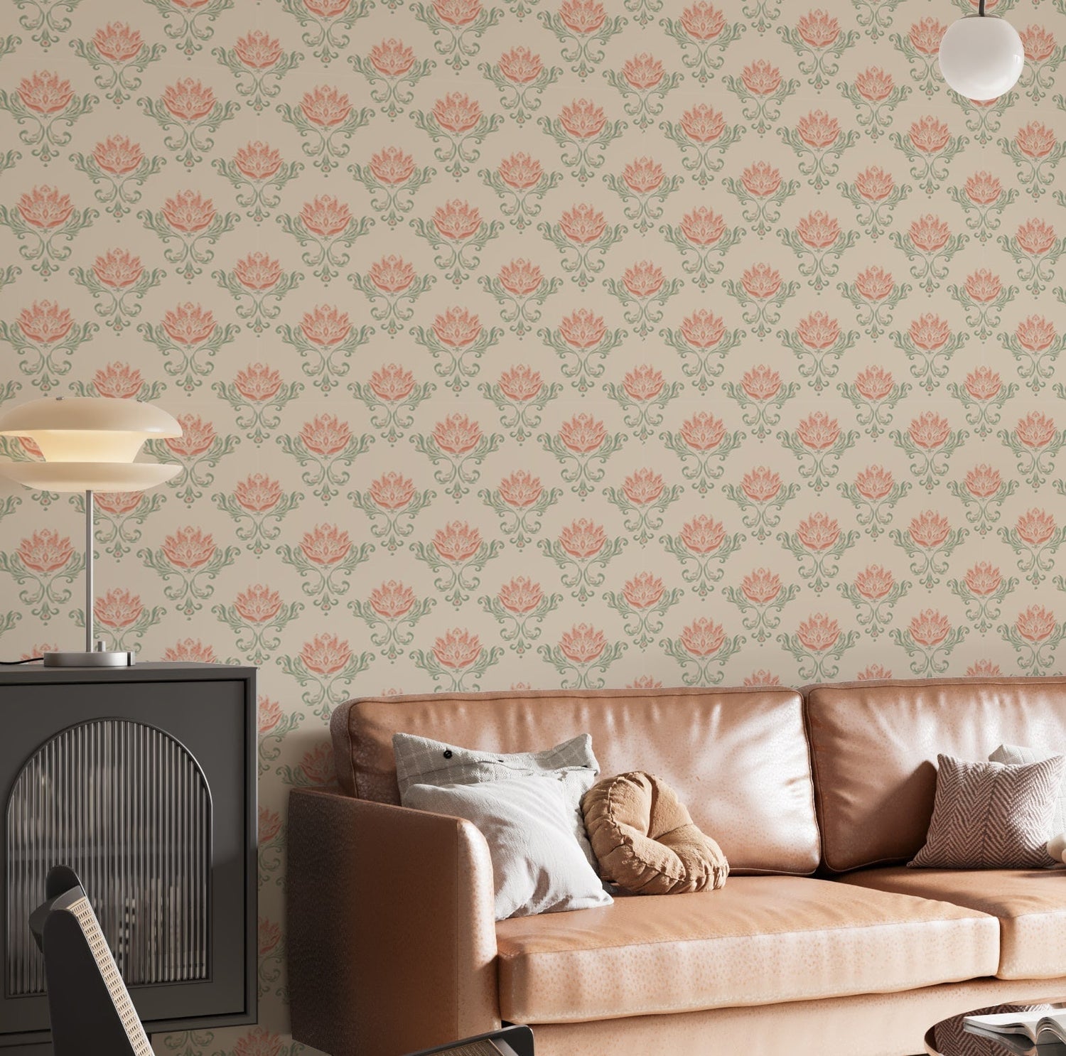Vintage Floral Damask Wallpaper - Retro Art Nouveau Wallpaper