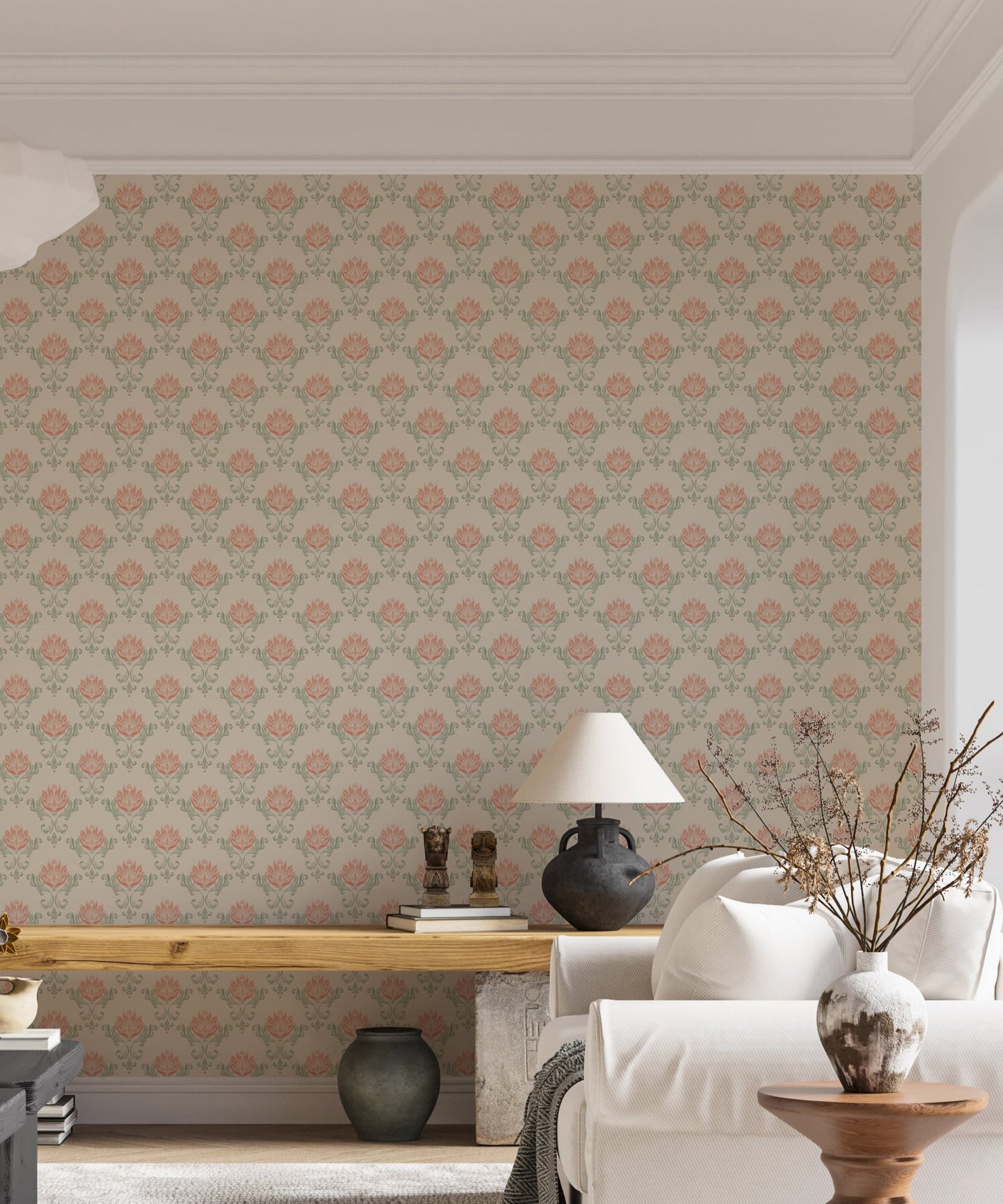 Vintage Floral Damask Wallpaper - Retro Art Nouveau Wallpaper