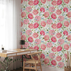 Watercolor Pink Summer Flowers Wallpaper