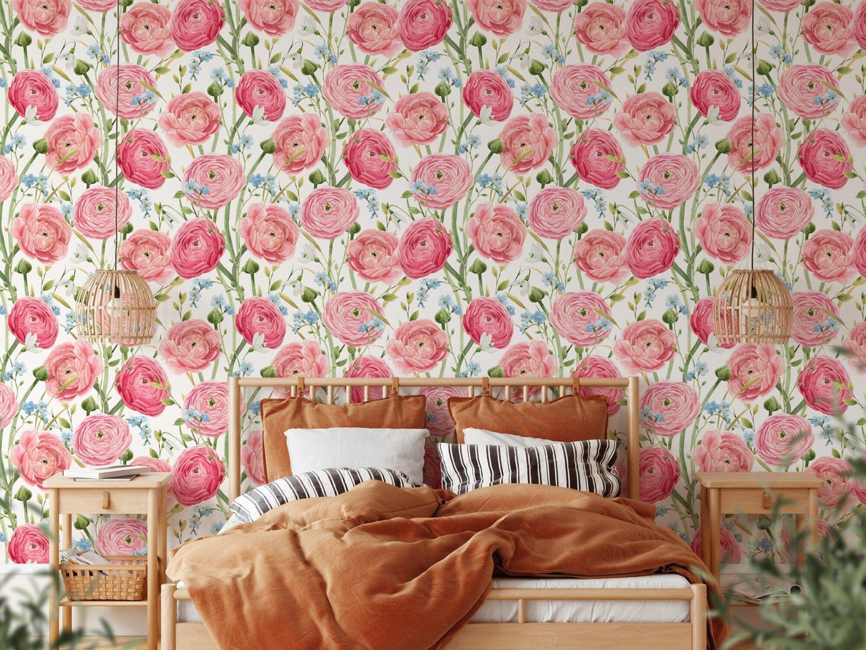 Watercolor Pink Summer Flowers Wallpaper