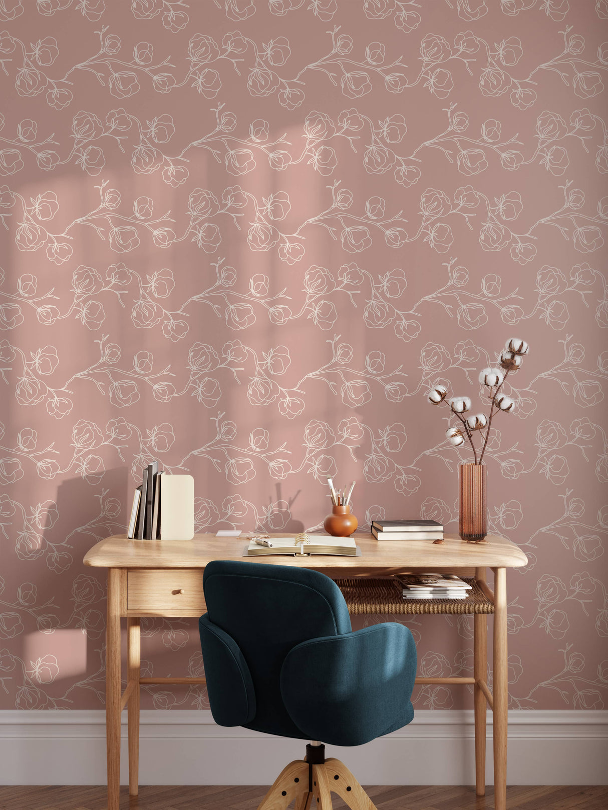 Minimalist Cotton Blossom Floral Wallpaper