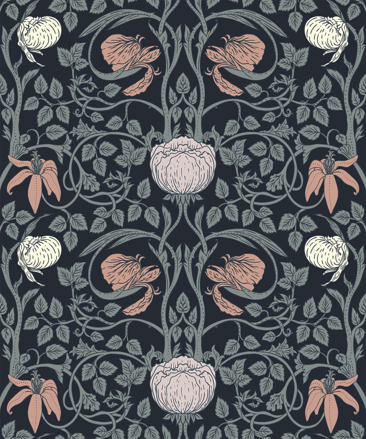 Retro Floral Peel and Stick Wallpaper - William Morris Wallpaper