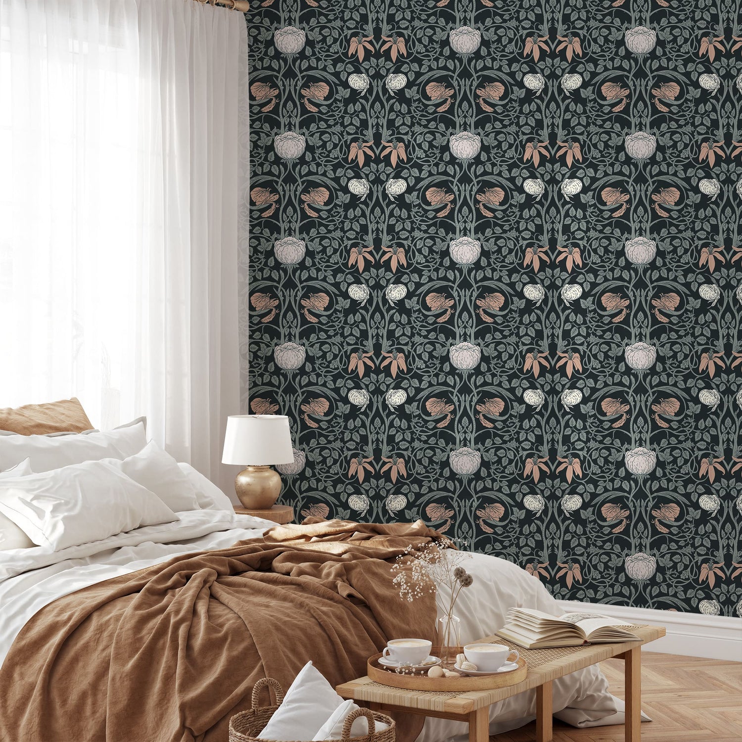 Retro Floral Peel and Stick Wallpaper - William Morris Wallpaper