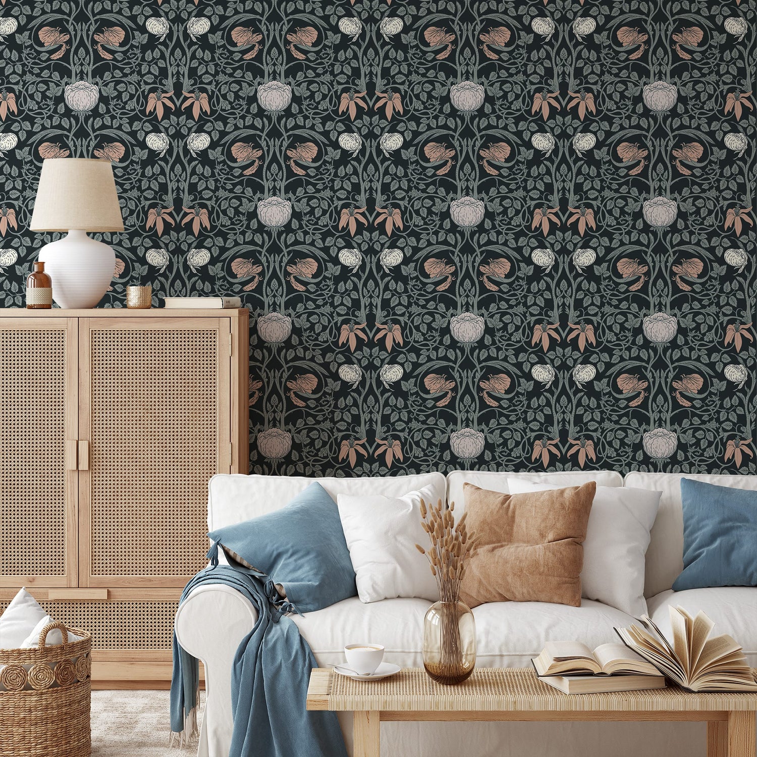 Retro Floral Peel and Stick Wallpaper - William Morris Wallpaper