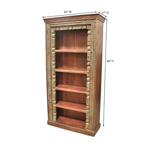 Antique Carved Doorframe Repurposed Rustic 5 Shelves Bookcase