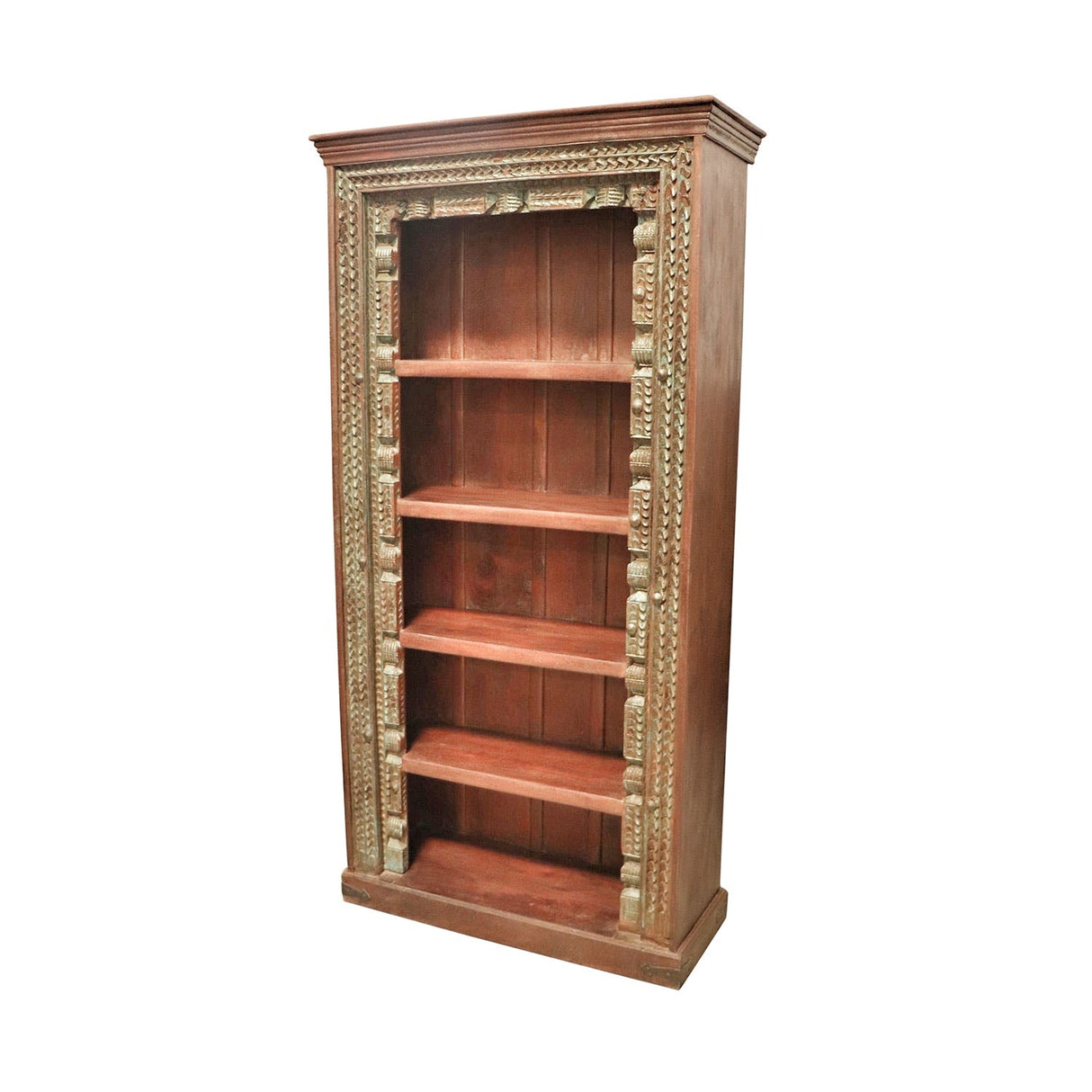Antique Carved Doorframe Repurposed Rustic 5 Shelves Bookcase