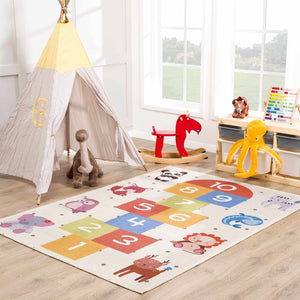 Colorful Hopscotch Washable Kids Rug