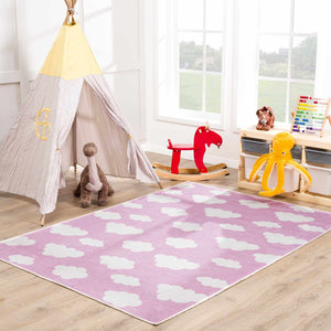 Nizar Pink Cloud Washable Kids Rug - Clearance