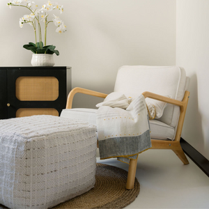 Square Striped Woven Ottoman Pouf