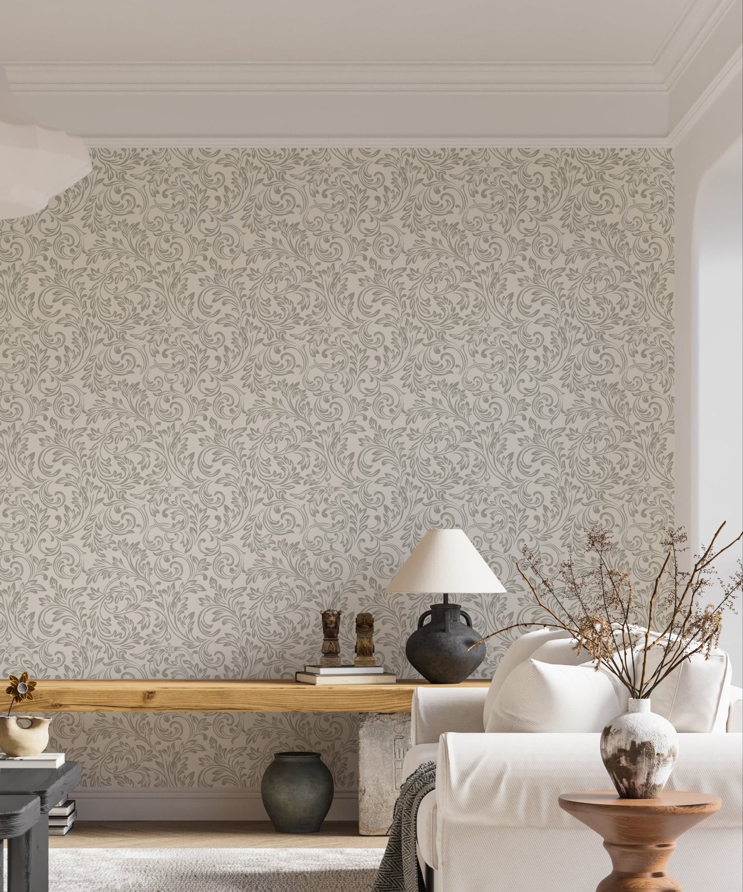 Gray Baroque Wallpaper - Modern Damask Design